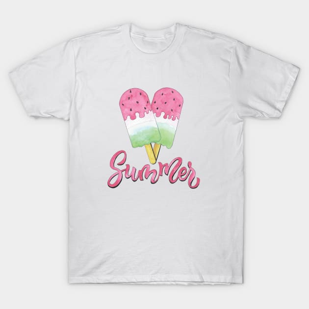 Summer Popsicle Ice Pops Ice Cream Watermelon T-Shirt by HotPinkStudio.Me